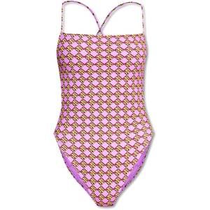 NEW TORY BURCH women's 3d drawstring back checkered one piece swimsuit in lavend
